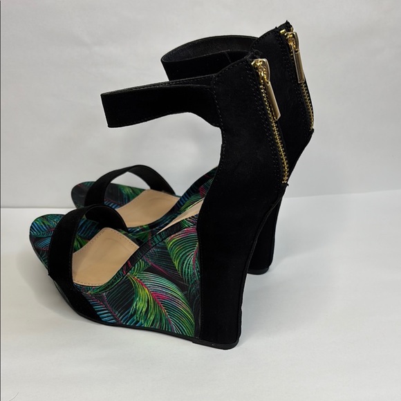 EUC! Black Green Blue Pink Ankle Strap Platform Wedge Heels - Picture 4 of 11